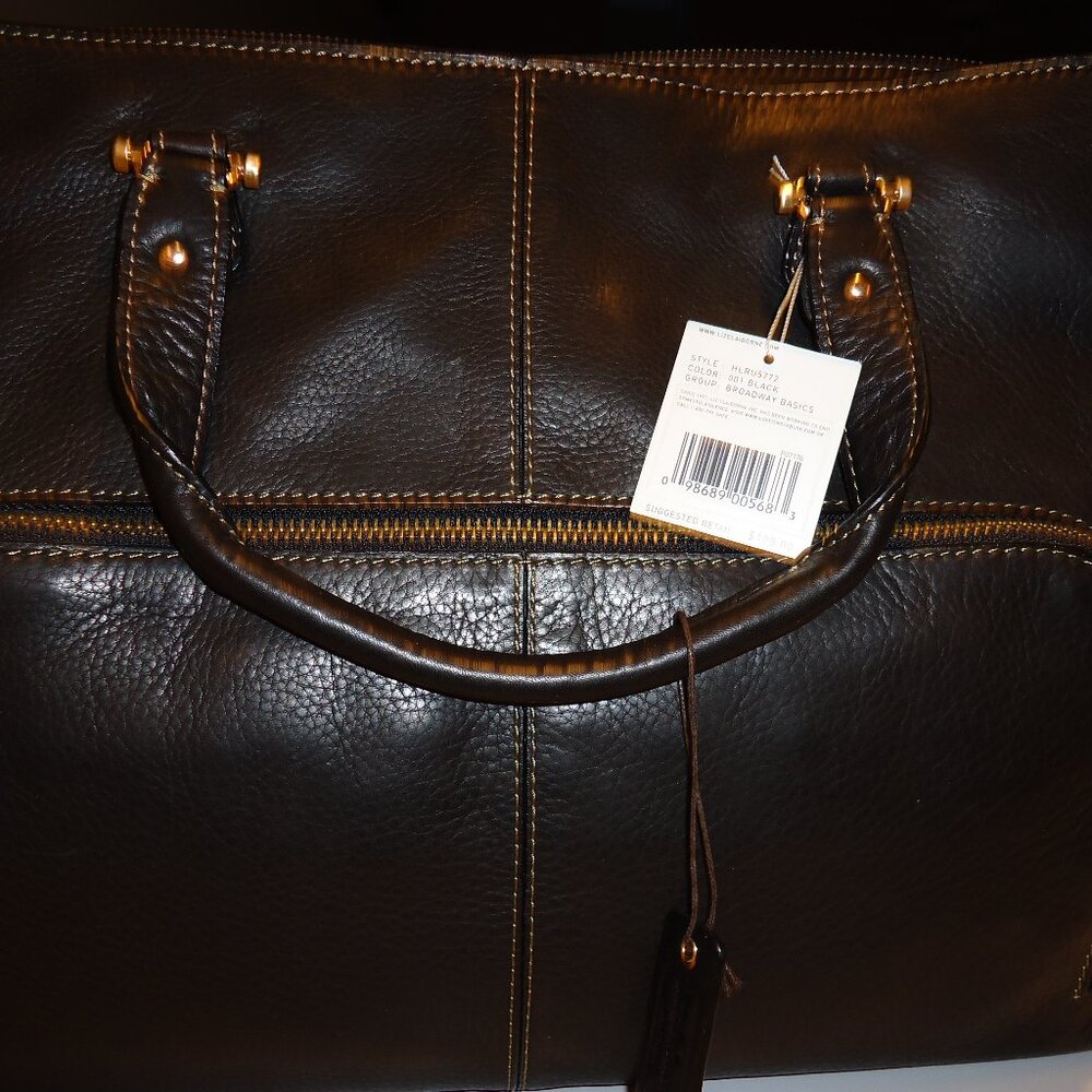 Liz Claiborne Broadway Basics Black Leather Tablet/Laptop/Messenger Bag NWT